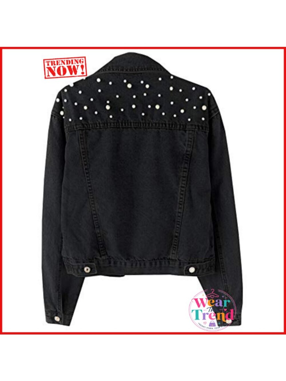 Oversized Denim Jacket Embroidered Pearls Beading Trucker Coat - Picture 3 of 6